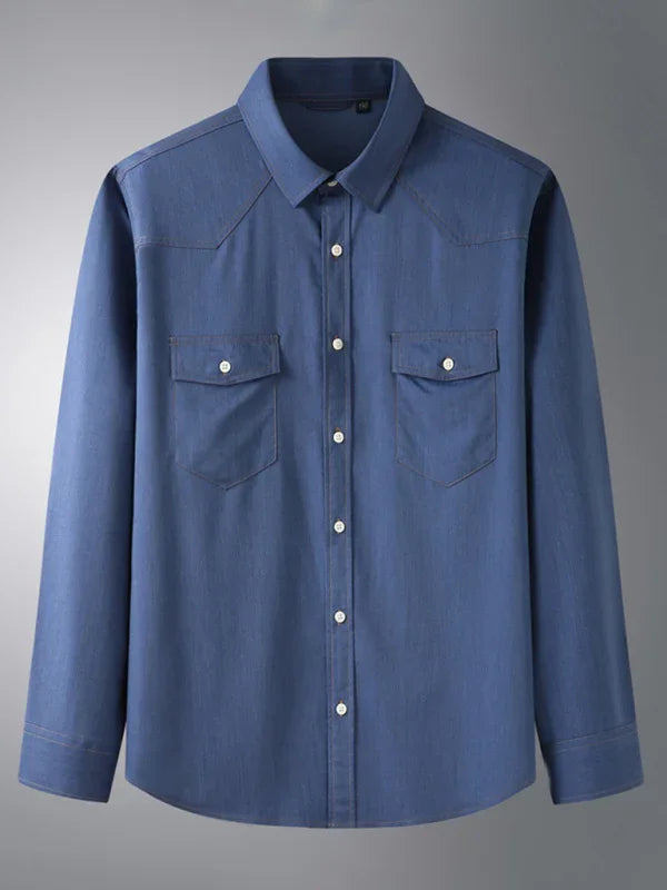 Plus Size Denim Pocket Shirt-Men Shirts-LeStyleParfait