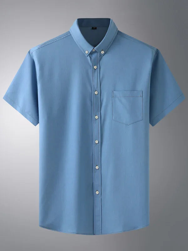 Plus Size Short Sleeve Denim Shirt-Men Shirts-LeStyleParfait