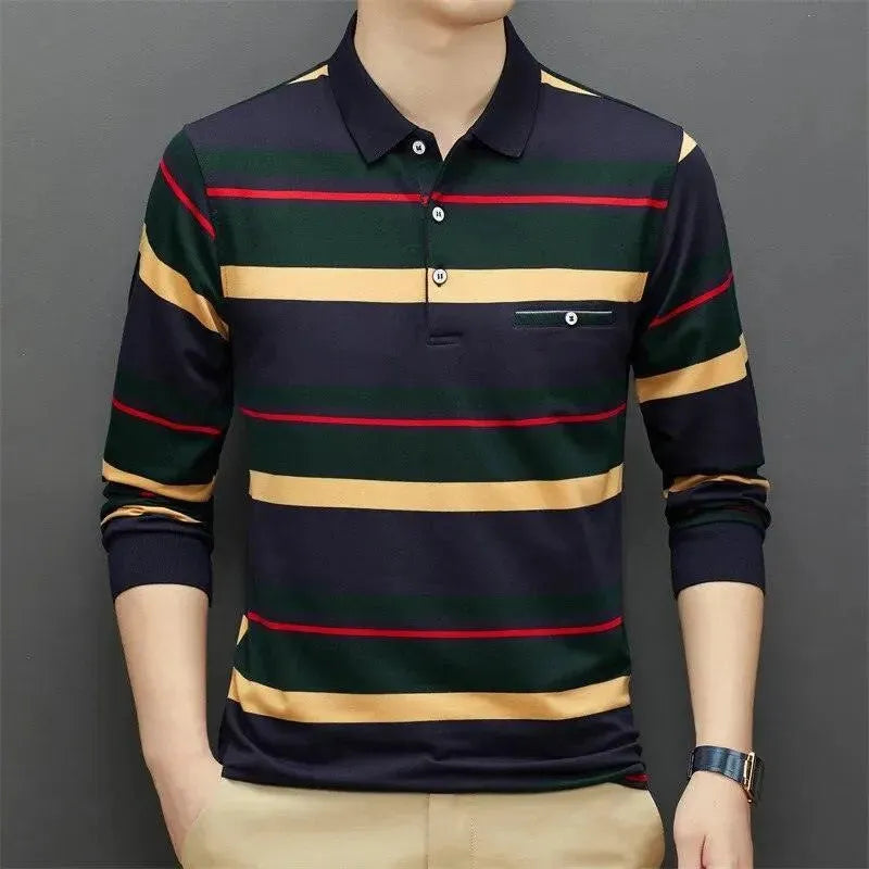 Polo Shirt Men 95% Cotton Long Sleeve Multi-color-Polo Shirt-LeStyleParfait