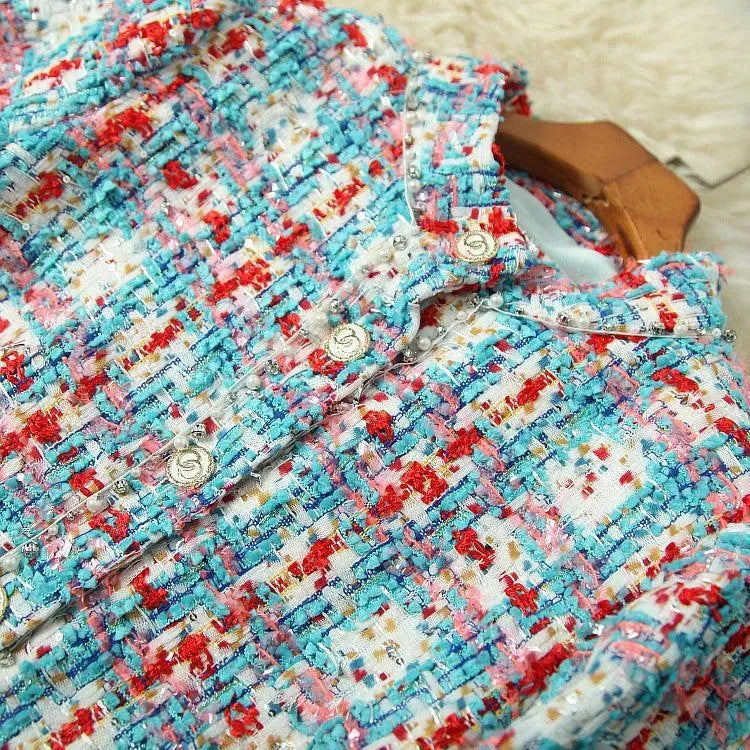 Beaded Plaid Tweed Woolen Skirt Suit - Skirt Suit - LeStyleParfait