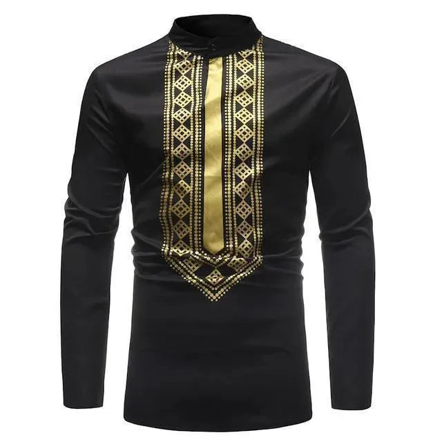 Red African Print Men's Shirt-Men Shirts-LeStyleParfait