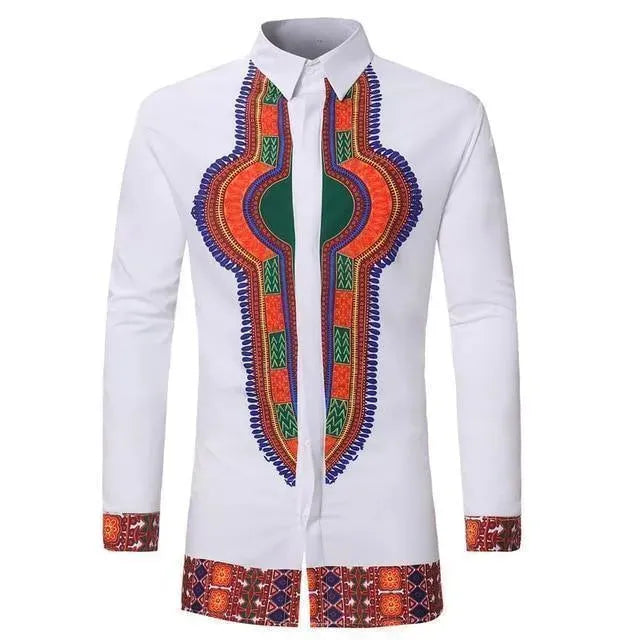 Red African Print Men's Shirt-Men Shirts-LeStyleParfait