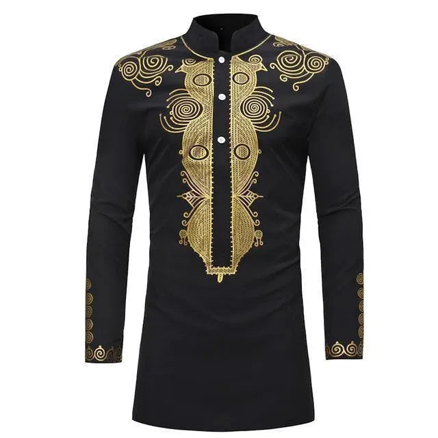 Red African Print Men's Shirt-Men Shirts-LeStyleParfait