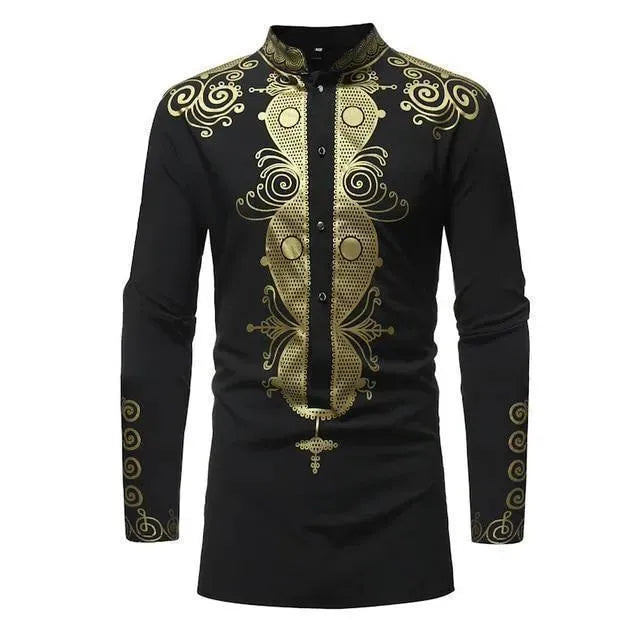 Red African Print Men's Shirt-Men Shirts-LeStyleParfait