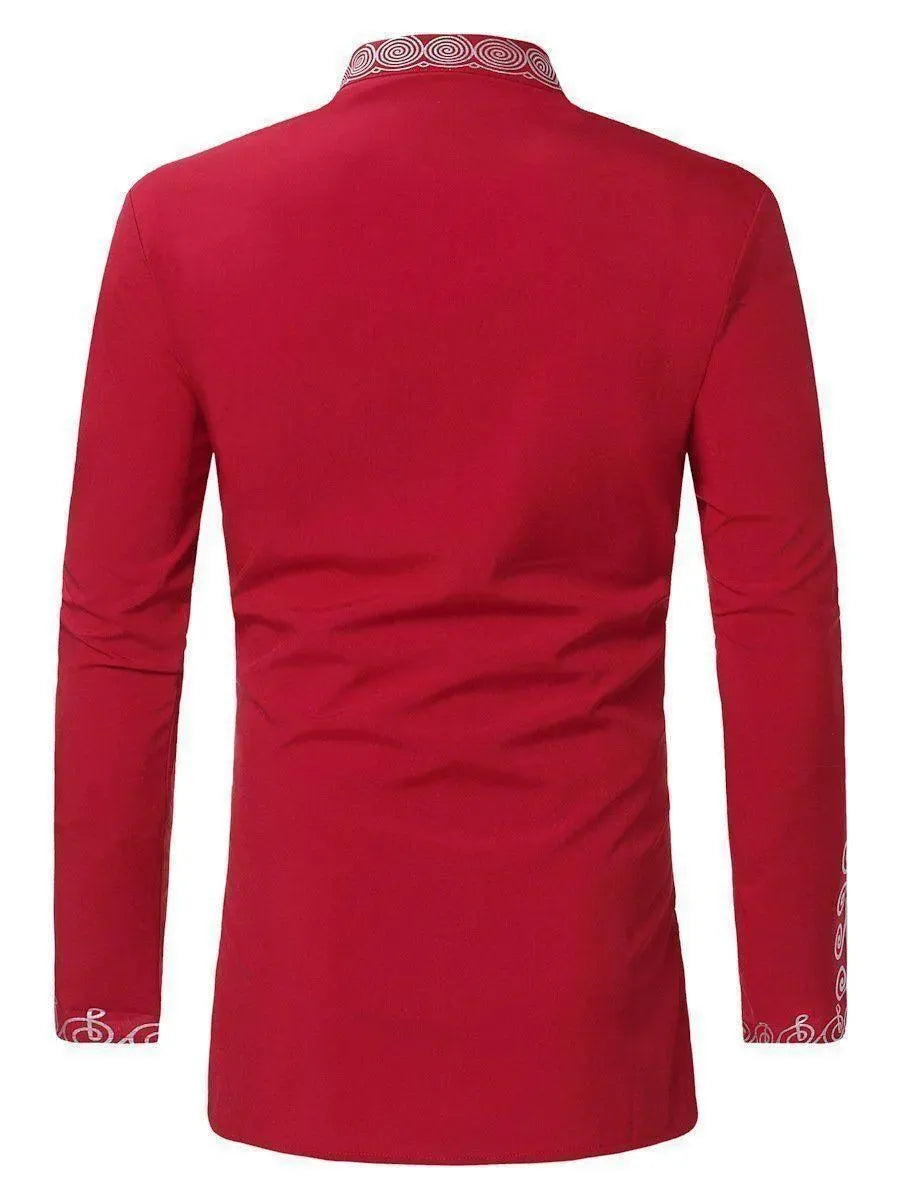 Red African Print Men's Shirt-Men Shirts-LeStyleParfait