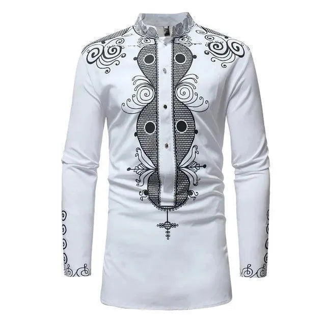 Red African Print Men's Shirt-Men Shirts-LeStyleParfait