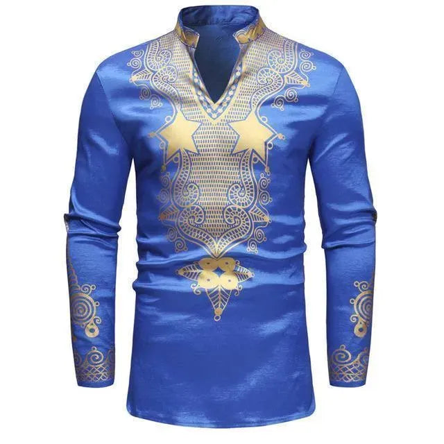Red African Print Men's Shirt-Men Shirts-LeStyleParfait