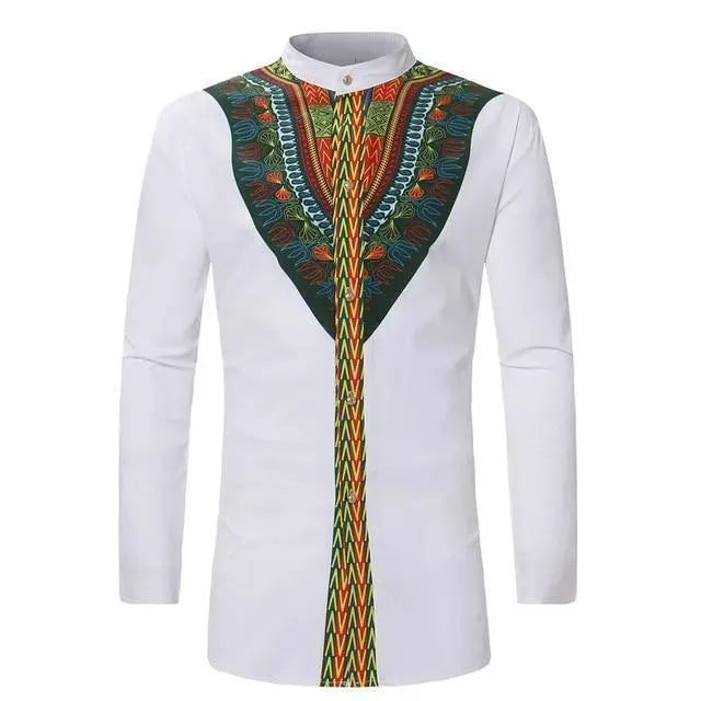 Red African Print Men's Shirt-Men Shirts-LeStyleParfait