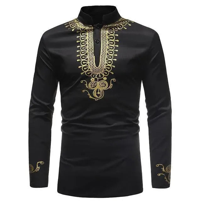 Red African Print Men's Shirt-Men Shirts-LeStyleParfait