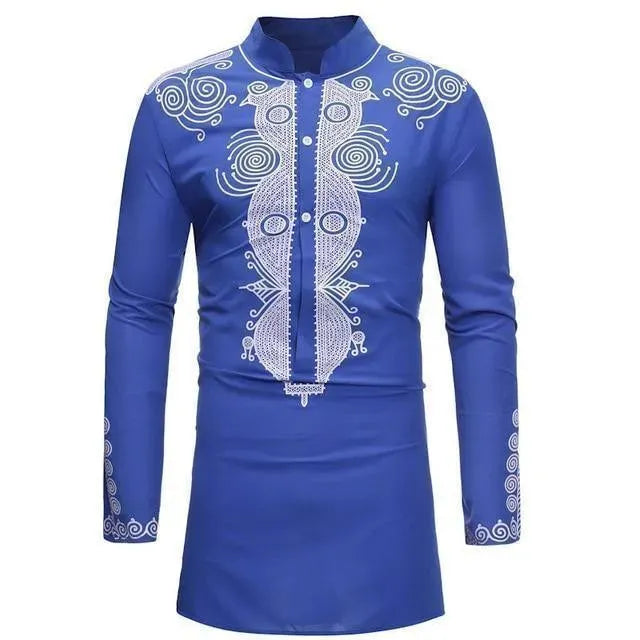 Red African Print Men's Shirt-Men Shirts-LeStyleParfait