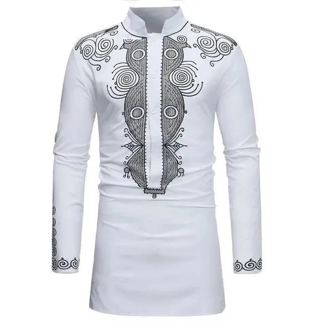 Red African Print Men's Shirt-Men Shirts-LeStyleParfait