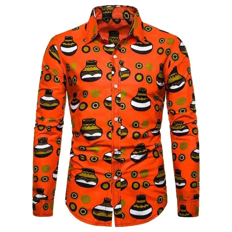 Red African Print Streetwear Shirt-Men Shirts-LeStyleParfait