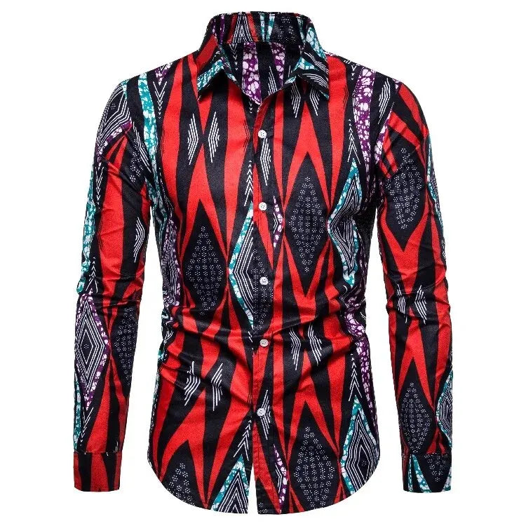 Red Black African Streetwear Shirt-Men Shirts-LeStyleParfait