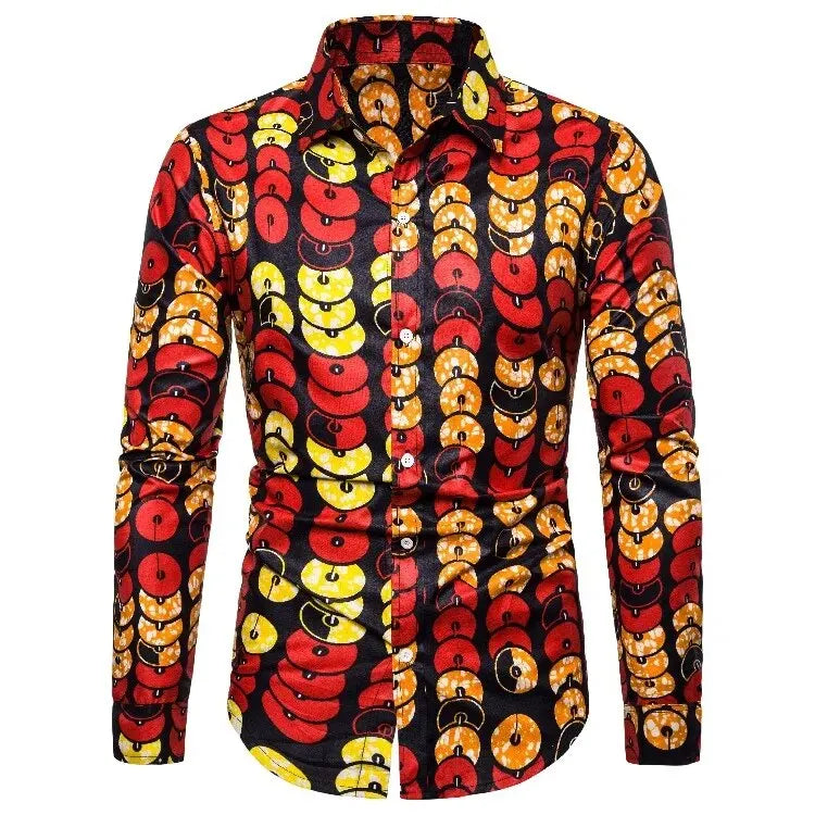 Red Yellow African Print Shirt-Men Shirts-LeStyleParfait