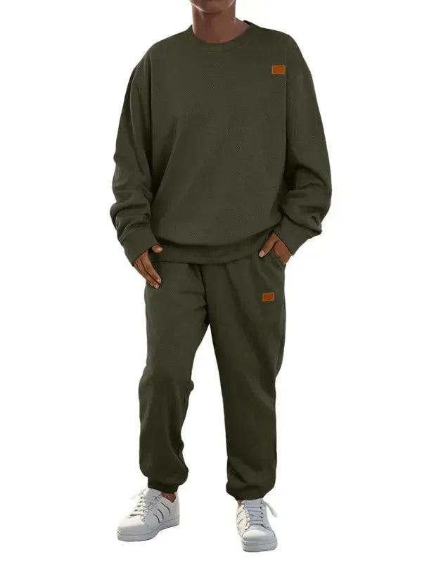 Relaxed Casual Crewneck Jogger Two-Piece Set - Solid Jogger Two-Piece Set - LeStyleParfait