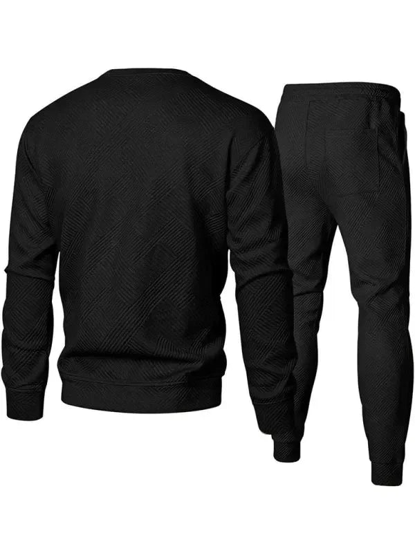 Relaxed Casual Crewneck Jogger Two-Piece Set - Solid Jogger Two-Piece Set - LeStyleParfait