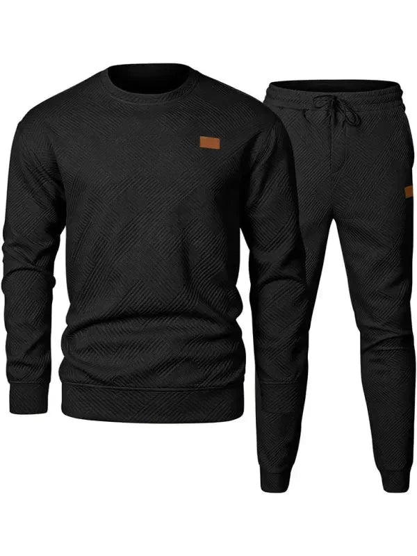 Relaxed Casual Crewneck Jogger Two-Piece Set - Solid Jogger Two-Piece Set - LeStyleParfait