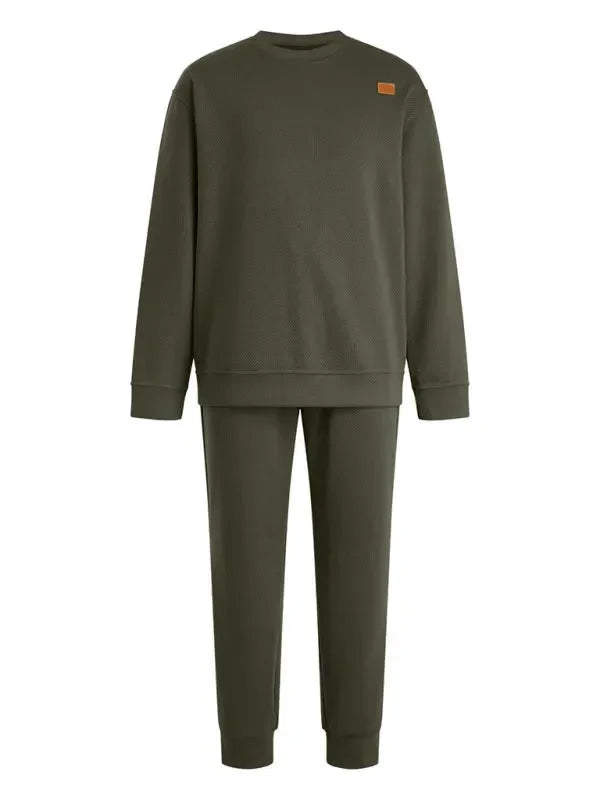 Relaxed Casual Crewneck Jogger Two-Piece Set - Solid Jogger Two-Piece Set - LeStyleParfait