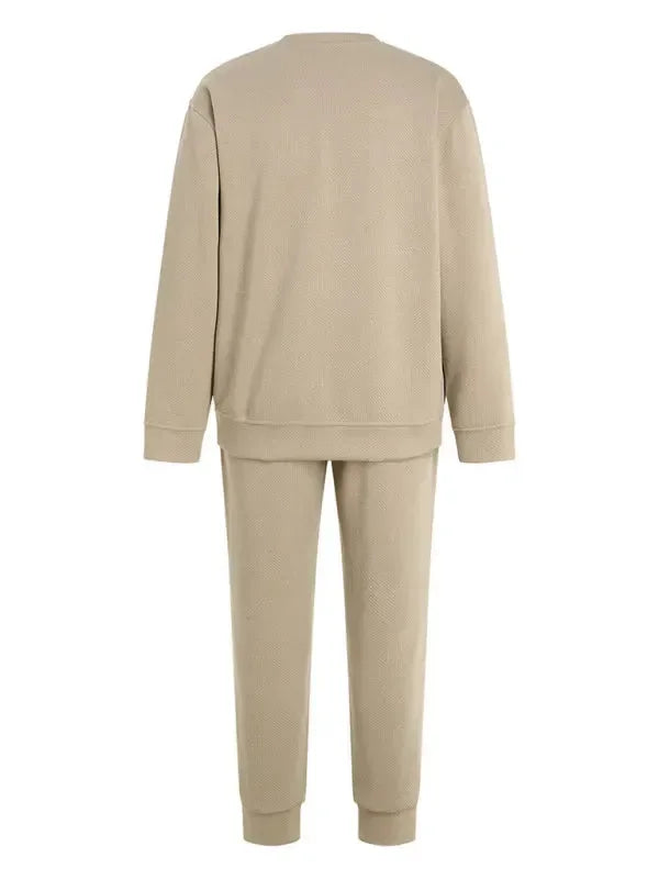 Relaxed Casual Crewneck Jogger Two-Piece Set - Solid Jogger Two-Piece Set - LeStyleParfait