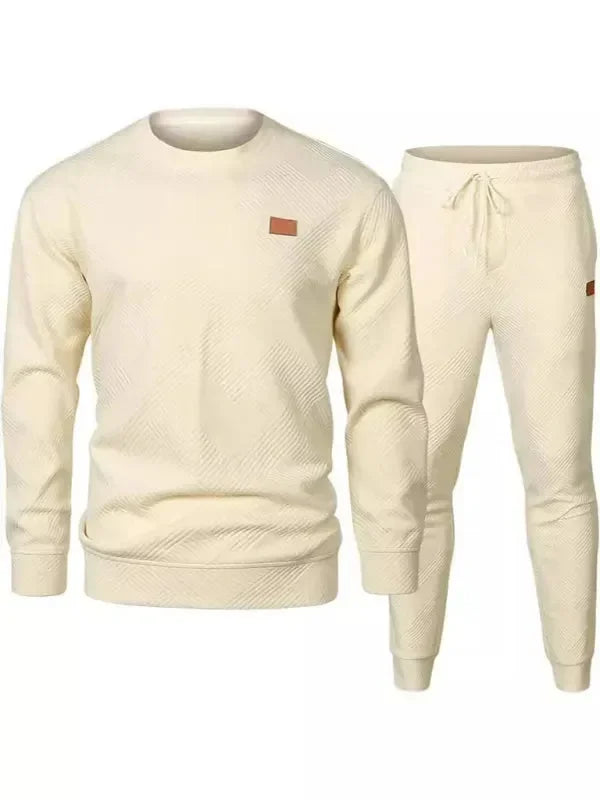 Relaxed Casual Crewneck Jogger Two-Piece Set - Solid Jogger Two-Piece Set - LeStyleParfait