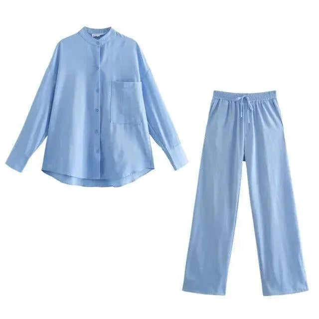 Relaxed Green Satin Two-Piece Set - Solid Satin Two-Piece Set - LeStyleParfait