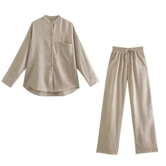 Relaxed Green Satin Two-Piece Set - Solid Satin Two-Piece Set - LeStyleParfait