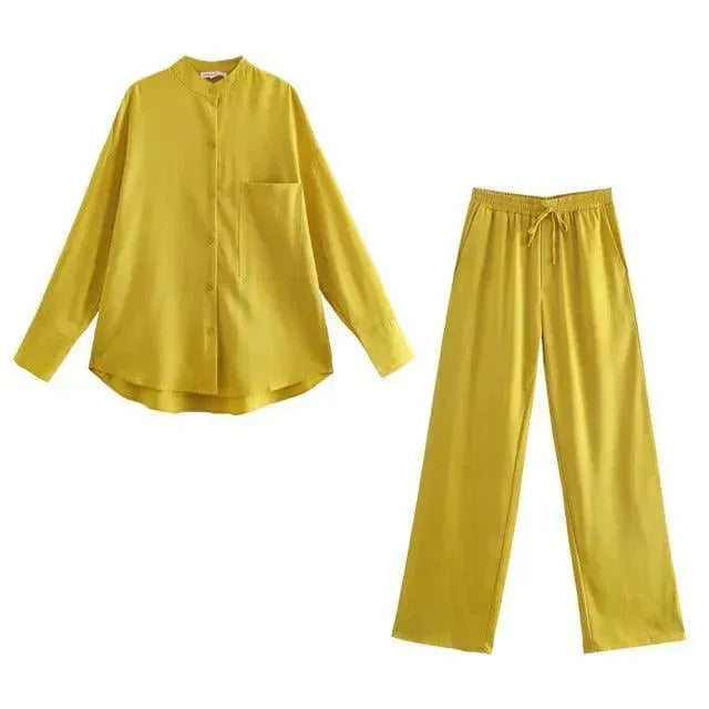 Relaxed Green Satin Two-Piece Set - Solid Satin Two-Piece Set - LeStyleParfait
