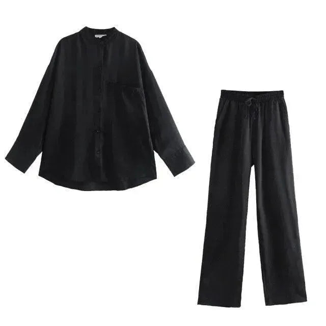 Relaxed Green Satin Two-Piece Set - Solid Satin Two-Piece Set - LeStyleParfait
