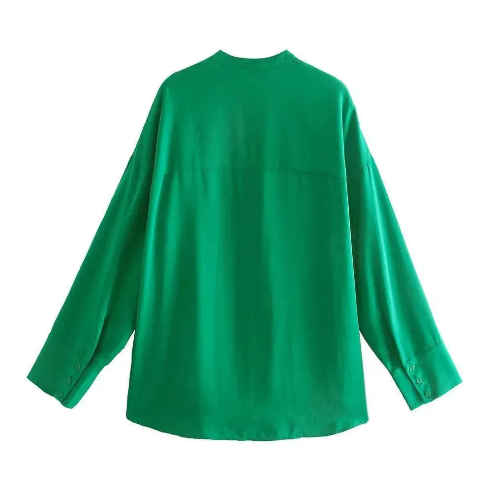 Relaxed Green Satin Two-Piece Set - Solid Satin Two-Piece Set - LeStyleParfait