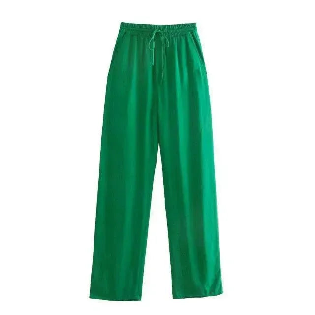Relaxed Green Satin Two-Piece Set - Solid Satin Two-Piece Set - LeStyleParfait