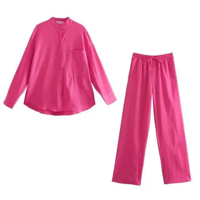 Relaxed Green Satin Two-Piece Set - Solid Satin Two-Piece Set - LeStyleParfait