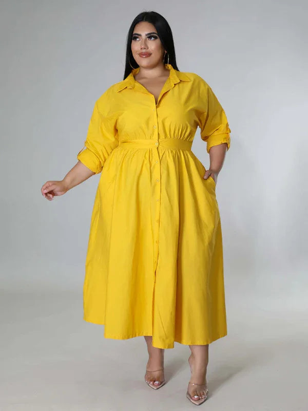 Relaxed Lapel Collar Midi Shirt Dress-Midi Dress-LeStyleParfait
