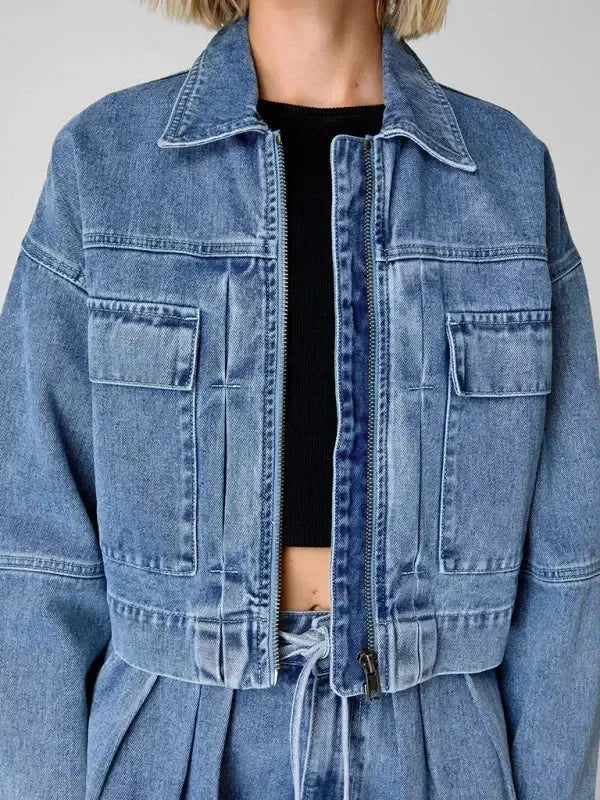 Relaxed Women Casual Denim Two-Piece Shorts Set - Denim Shorts Set - LeStyleParfait
