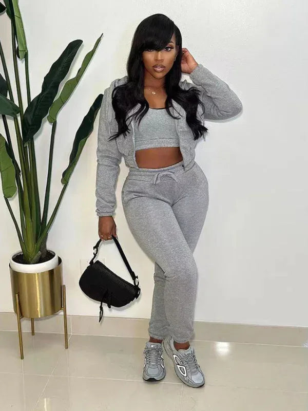 Women Casual Hoodie Lounge Three-Piece Set Crewneck Long Sleeve Relaxed Fit Polyester Fall | LeStyleParfait