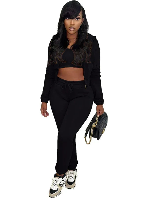 Women Casual Hoodie Lounge Three-Piece Set Crewneck Long Sleeve Relaxed Fit Polyester Fall | LeStyleParfait