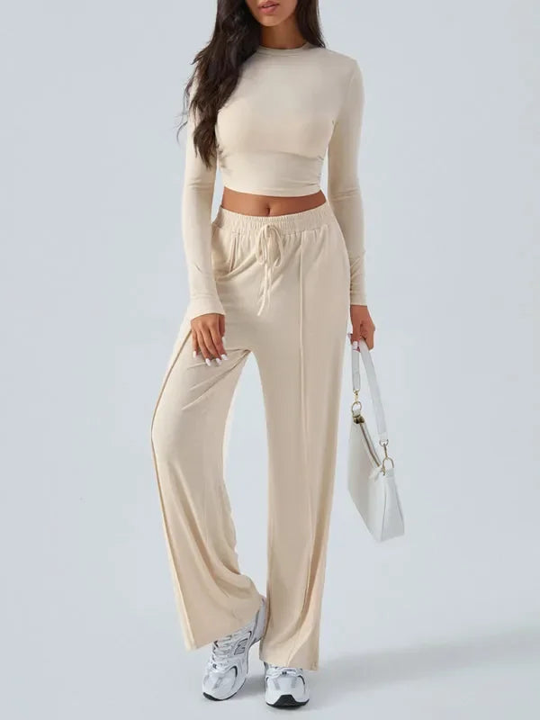 Relaxed Women Casual Jersey Two-Piece Set - Casual Pants Set - LeStyleParfait