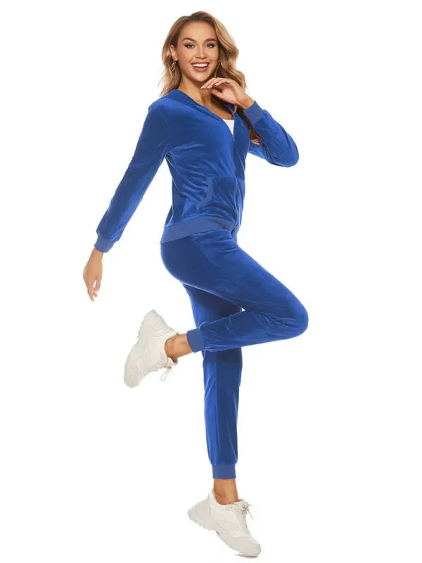 Relaxed Women Casual Velvet Two-Piece Set - Casual Jogger Set - LeStyleParfait