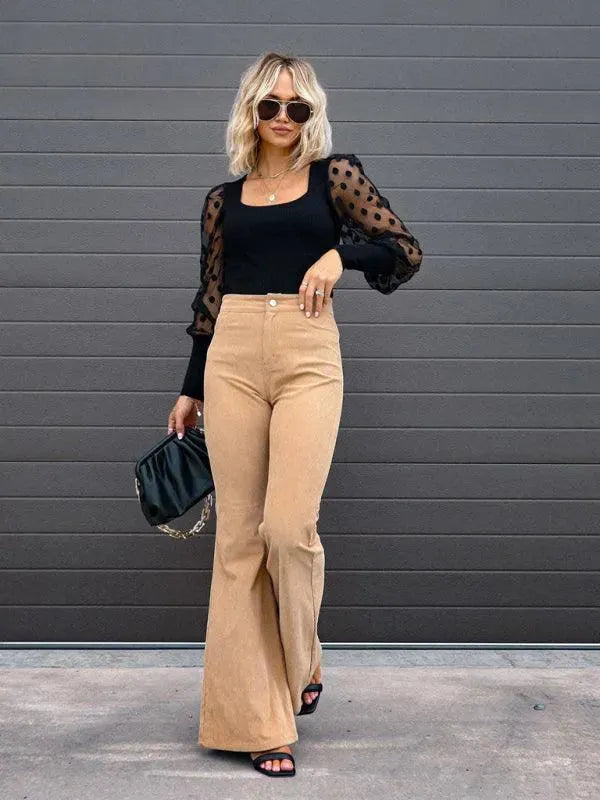 Wide Leg Flared Corduroy Women Pants - Women Pants - LeStyleParfait