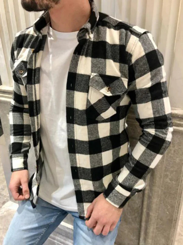 Retro Plaid Cotton Men's Shirt-Men Shirts-LeStyleParfait