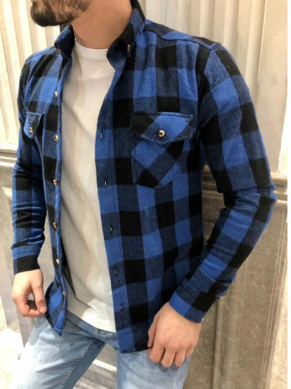Retro Plaid Cotton Men's Shirt-Men Shirts-LeStyleParfait