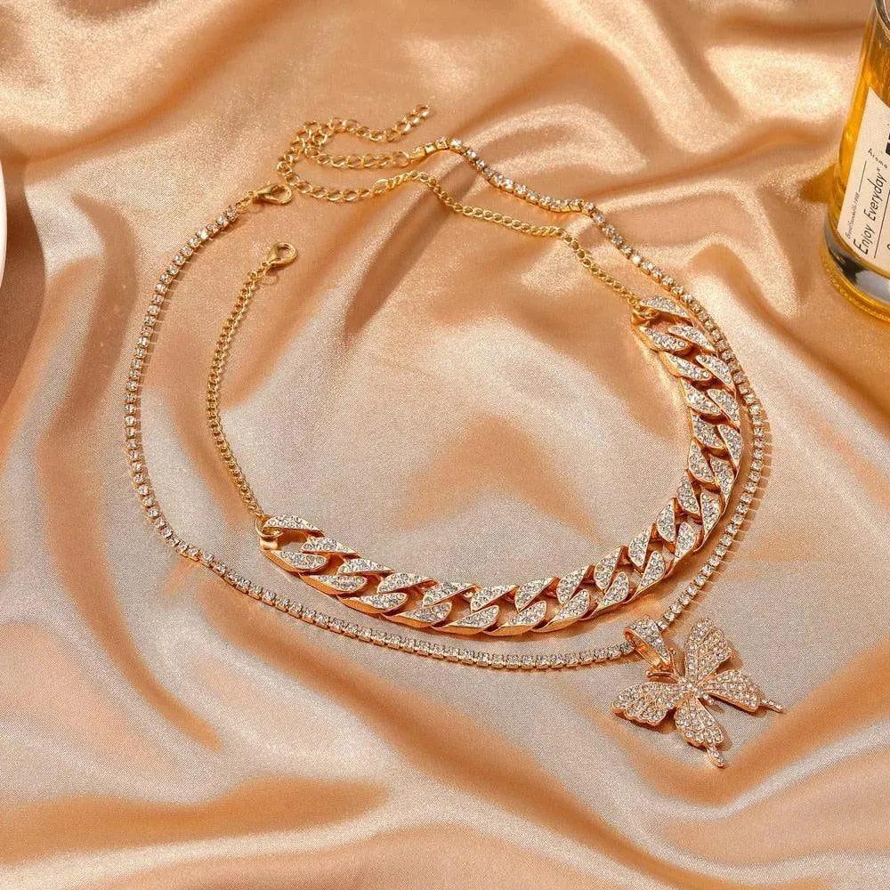 Rhinestone Butterfly Pendant Necklace - Pendant Necklace - LeStyleParfait