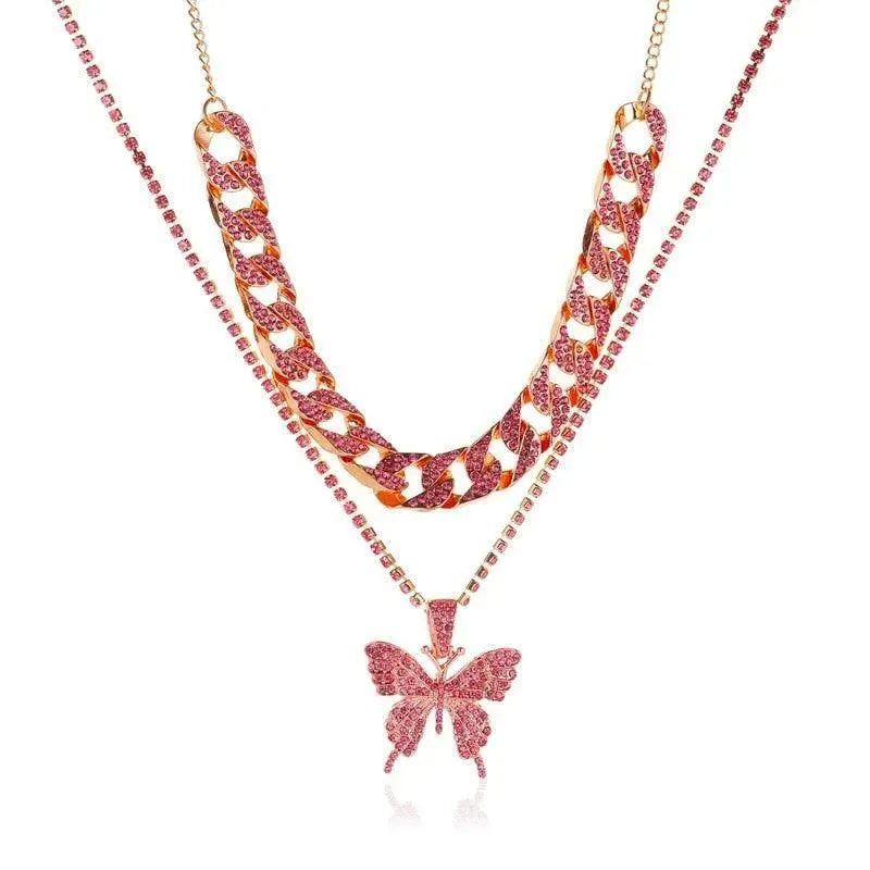 Rhinestone Butterfly Pendant Necklace - Pendant Necklace - LeStyleParfait