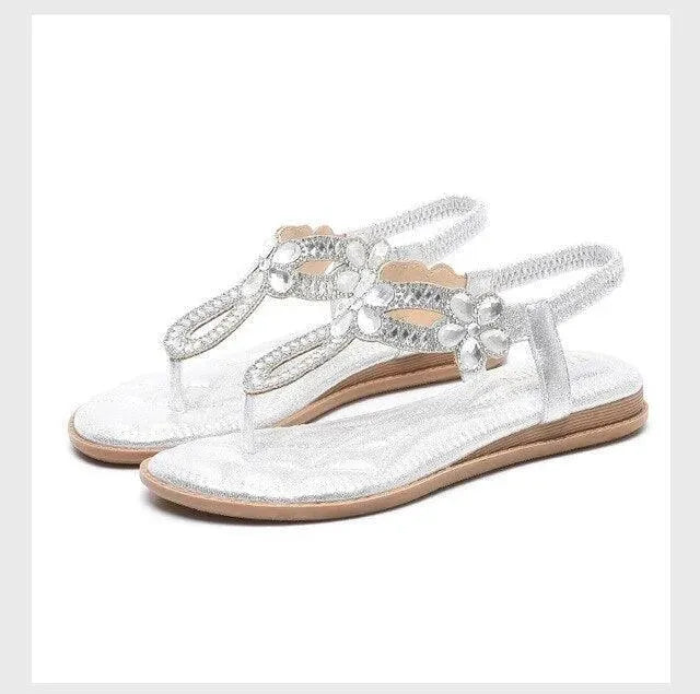 Rhinestone Low Heel Sandals - Sandals - LeStyleParfait