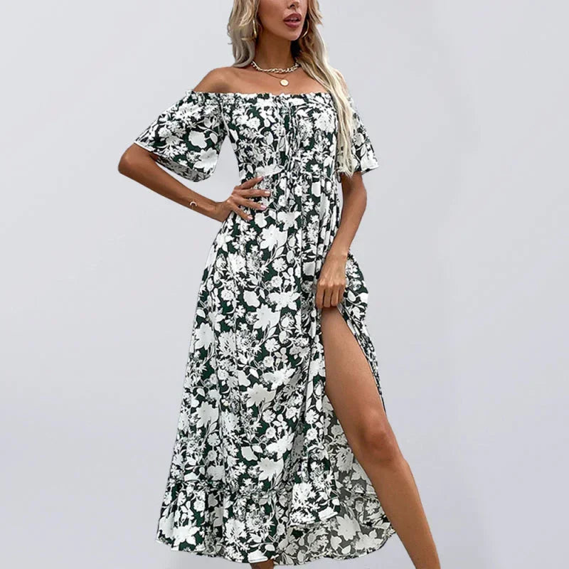 Romantic Black Floral Chiffon Midi Dress fashion image