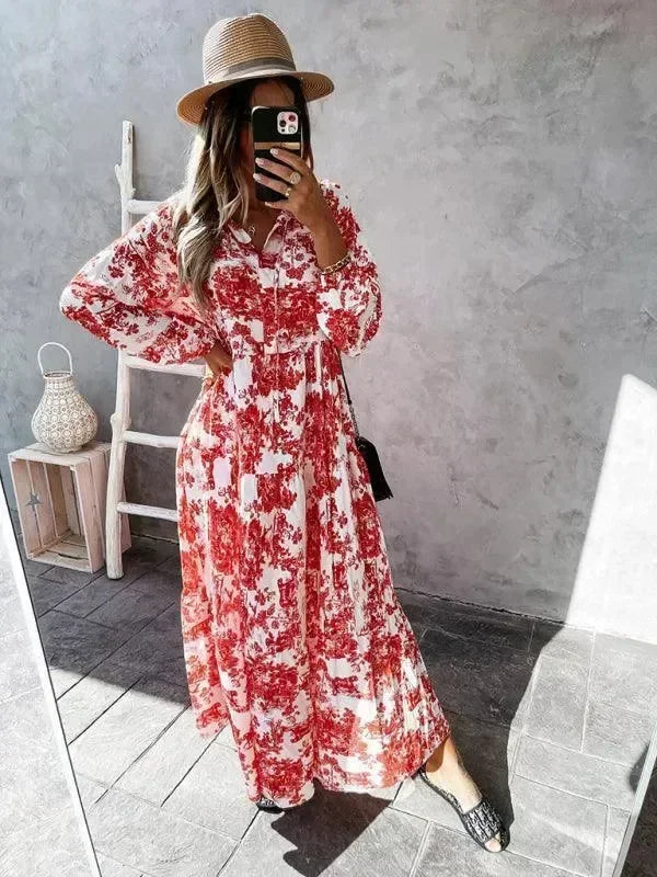 Romantic Blue Floral Tiered Maxi Dress