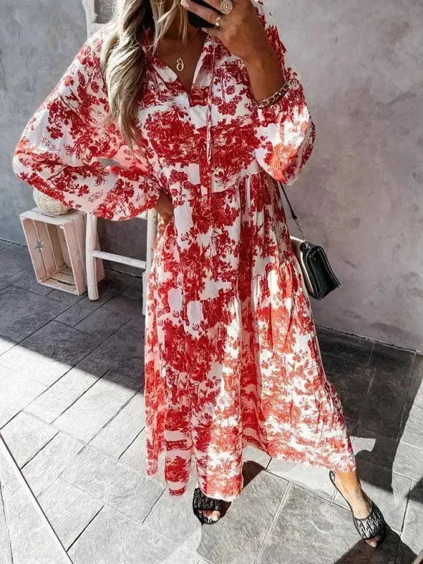 Romantic Blue Floral Tiered Maxi Dress