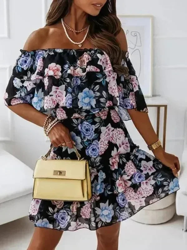 Romantic Floral Chiffon Mini Dress