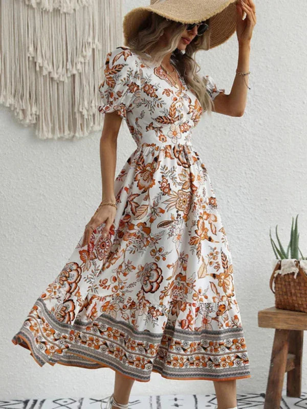 Romantic Floral Puff Sleeve Maxi Dress