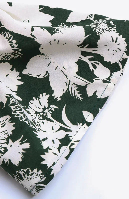Romantic Green Floral Off Shoulder Midi Dress