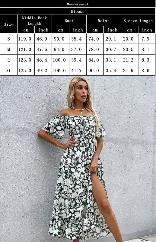 Romantic Green Floral Off Shoulder Midi Dress